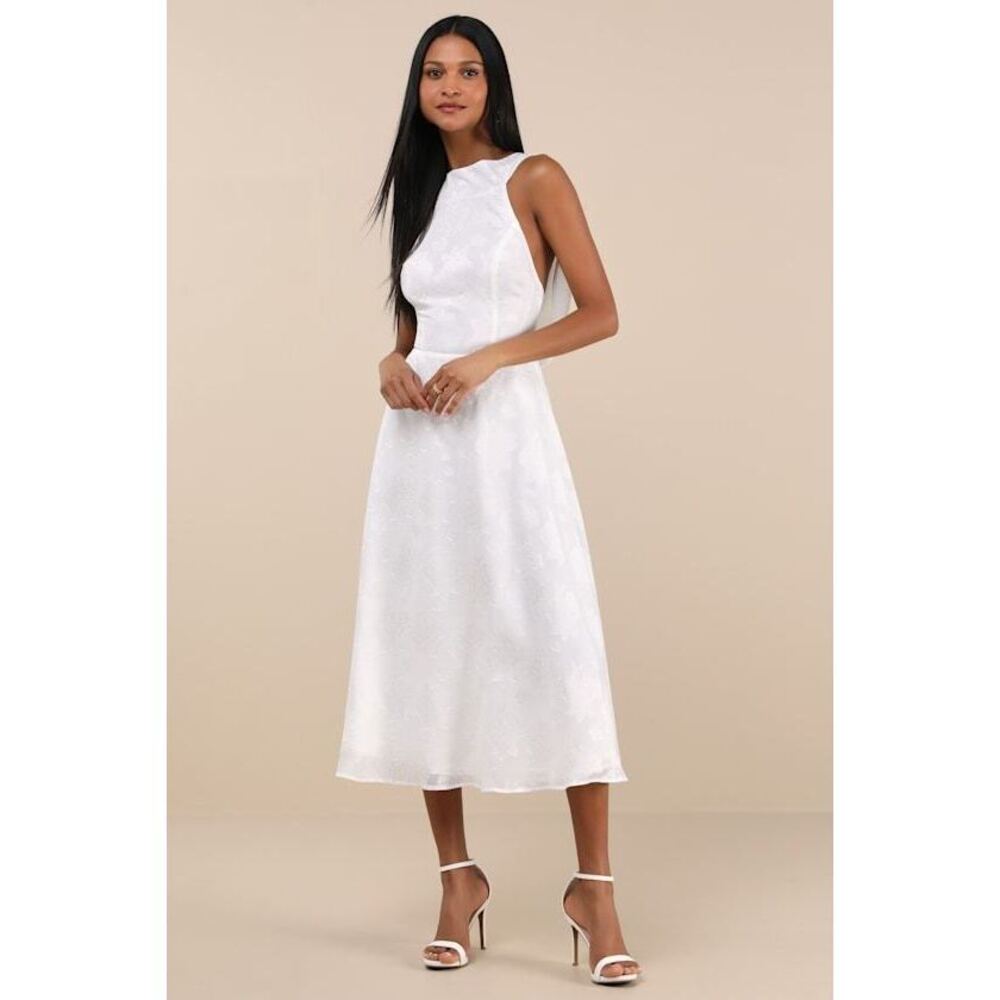 Lulus Sendoa White Burnout Cowl Back Midi Dress - Size S